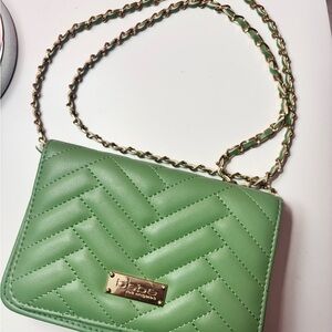 Bebe Mint Quilted Crossbody Bag with Gold Chain